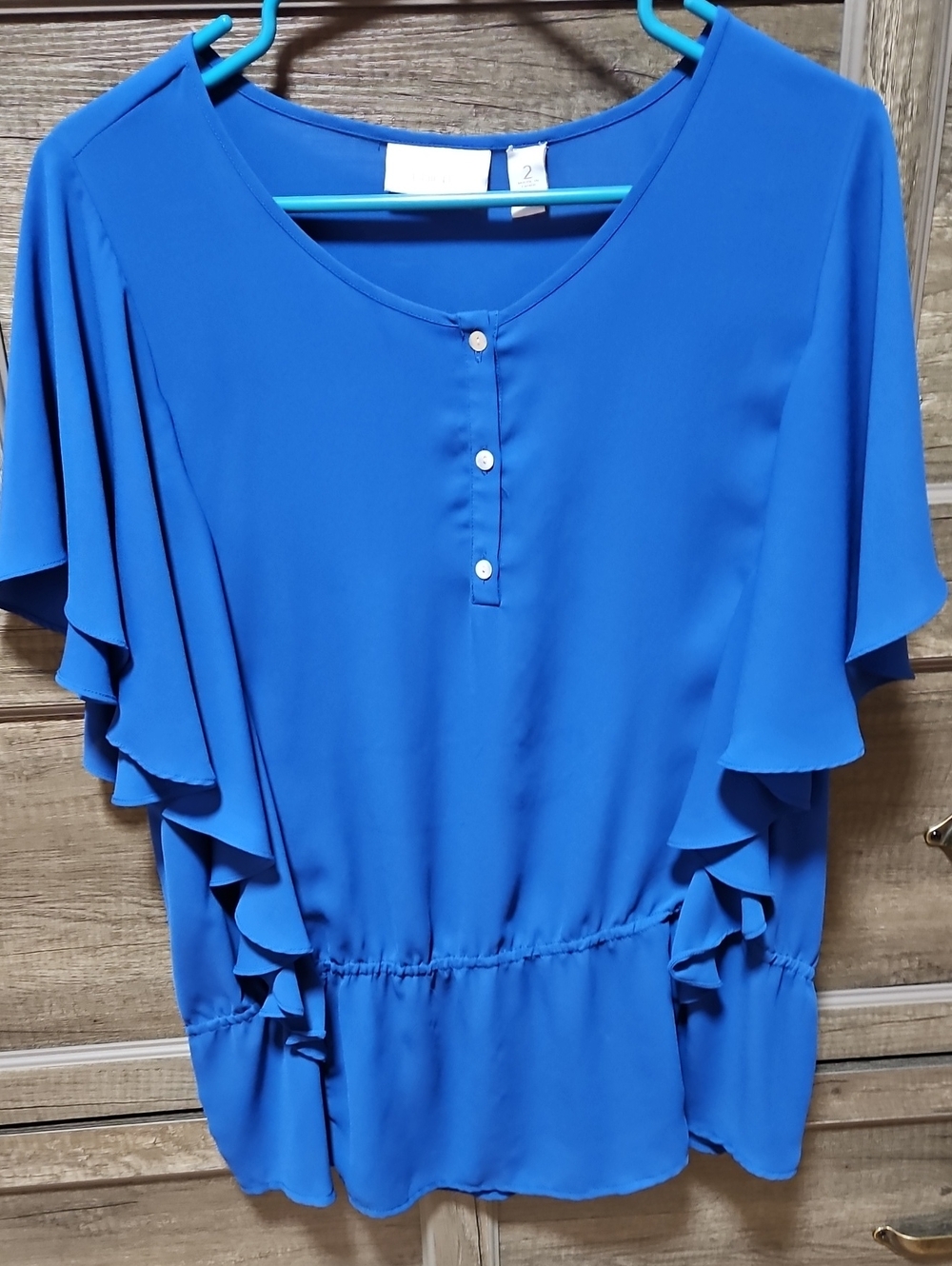 Chico's Royal Blue Ruffle Sleeve Blouse